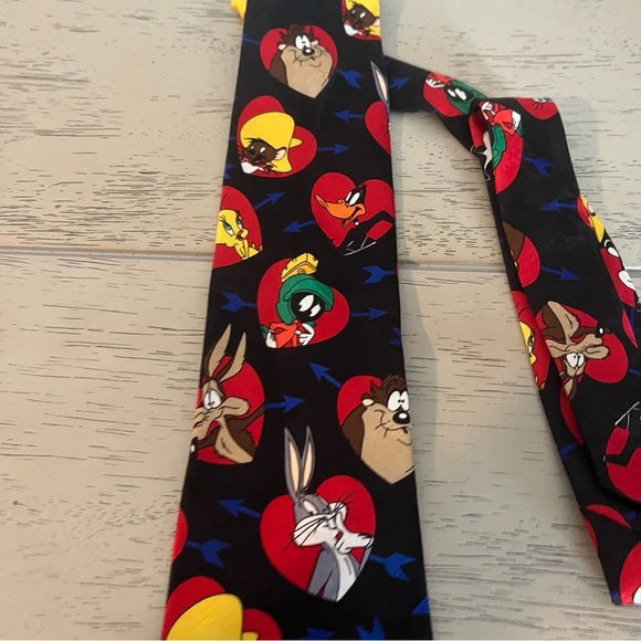 1994 Looney Tunes Mania Necktie Marvin Martian Tweety Bugs Cupid Hearts Speedy - Picture 3 of 6